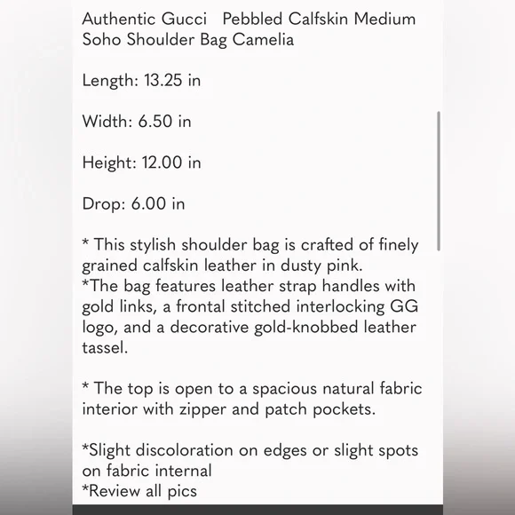 Authentic Gucci Pebbled Calfskin Medium Soho Shoulder Bag Camelia - Picture 16 of 16